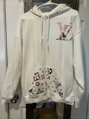 White Hoodie  with Pink Metallic Logo not authentic made by a friend of mine